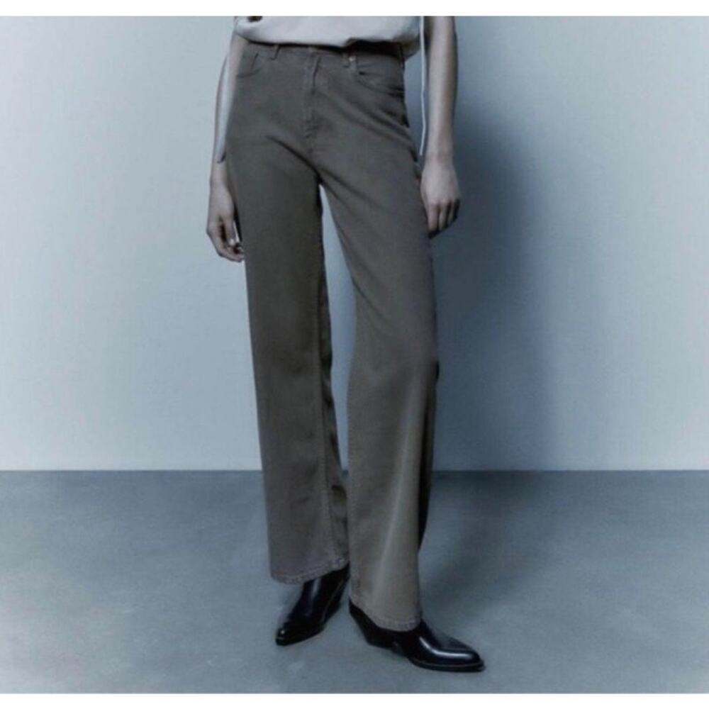 Zara Gray High Rise Wide Leg Jeans size 8 Full Length Relaxed 6045/225